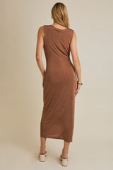 Mocha Draped Neck Sleeveless Midi Dress