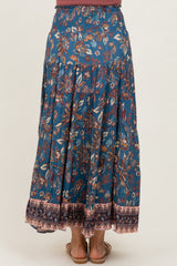 Dark Teal Smocked Waist Tiered Maxi Skirt