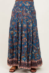 Dark Teal Smocked Waist Tiered Maternity Maxi Skirt