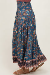 Dark Teal Smocked Waist Tiered Maxi Skirt