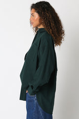 Forest Green Plaid Linen Blend Button Down Shirt