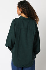 Forest Green Plaid Linen Blend Button Down Shirt