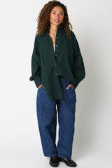 Forest Green Plaid Linen Blend Button Down Shirt