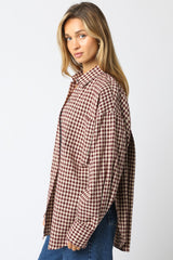 Burgundy Gingham Button Down Shirt