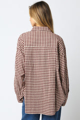 Burgundy Gingham Button Down Shirt