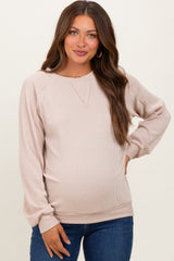 Cream Textured Rib Knit Maternity Pullover