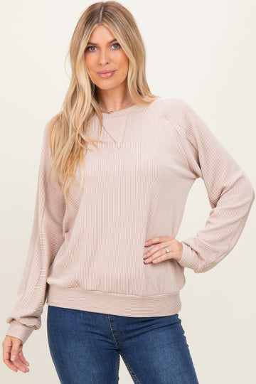Cream Textured Rib Knit Pullover