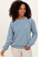 Blue Textured Rib Knit Pullover