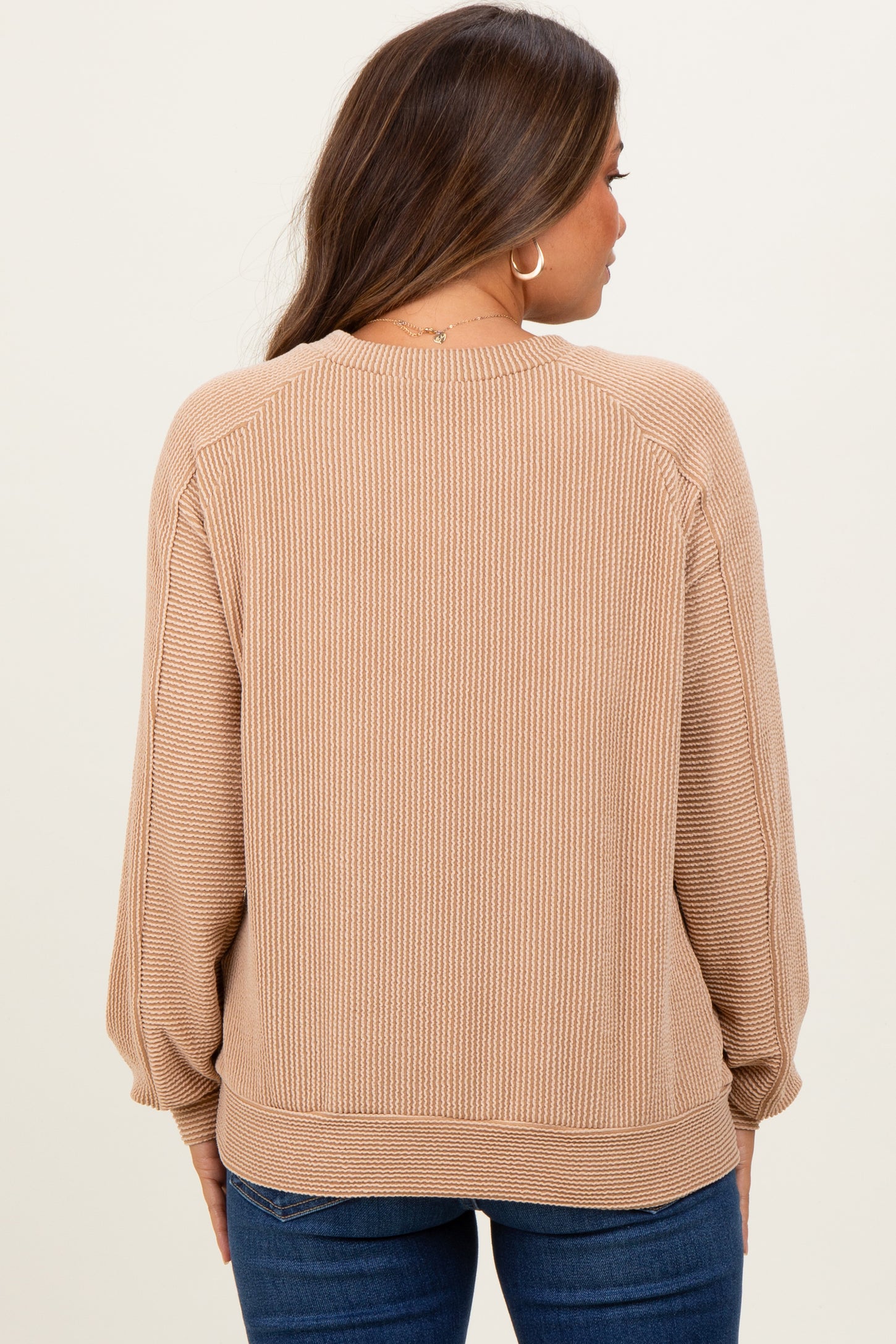 Camel Textured Rib Knit Maternity Pullover