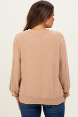 Camel Textured Rib Knit Maternity Pullover