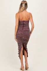 Mauve Printed Metallic Ruched Maternity Midi Dress