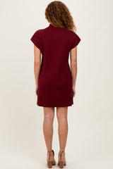 Burgundy Ribbed Knit Short Sleeve Sweater Dress