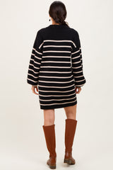 Black Striped Knit Polo Sweater Dress