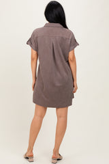 Mocha Faux Suede Button Down Shirt Dress