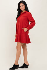 Rust Striped Long Sleeve Drop Waist Polo Dress