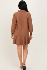 Camel Striped Long Sleeve Drop Waist Polo Dress