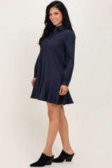 Navy Striped Long Sleeve Drop Waist Polo Dress