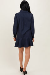 Navy Striped Long Sleeve Drop Waist Polo Dress