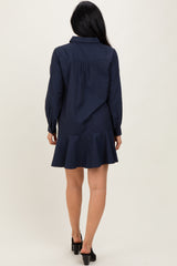 Navy Striped Long Sleeve Drop Waist Polo Dress