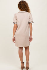 Beige Jacquard Ruffle Accent Polo Dress