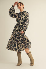 Beige Floral Button Down Bubble Sleeve Maternity Shirt Dress