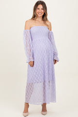 Lavender Lace Overlay Smocked Maternity Maxi Dress