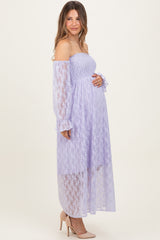 Lavender Lace Overlay Smocked Maternity Maxi Dress