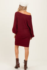 Burgundy Cable Knit Dolman Sleeve Maternity Sweater Mini Dress