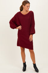 Burgundy Cable Knit Dolman Sleeve Sweater Mini Dress