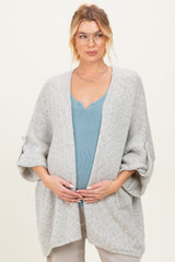 Heather Grey Oversized Cuffed Sleeve Maternity Cardigan