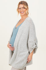 Heather Grey Oversized Cuffed Sleeve Maternity Cardigan