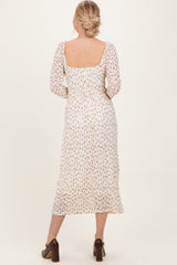 Cream Floral Sweetheart Neckline Long Sleeve Maxi Dress