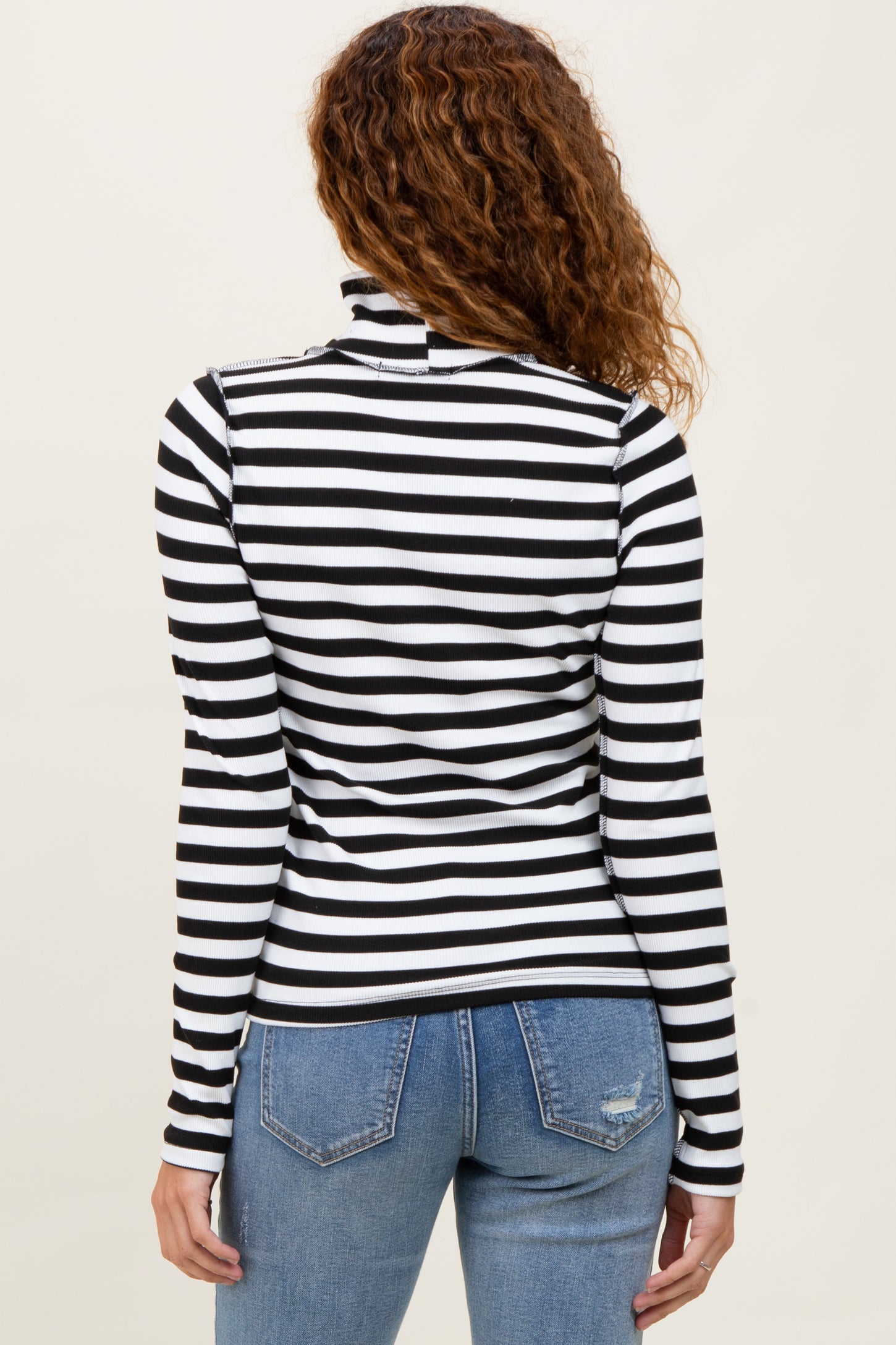 Black Striped Turtleneck Long Sleeve Top