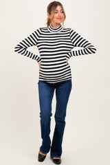 Black Striped Turtleneck Maternity Long Sleeve Top