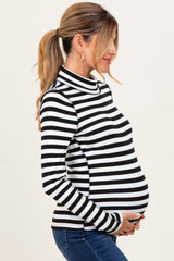 Black Striped Turtleneck Maternity Long Sleeve Top