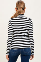 Black Striped Turtleneck Maternity Long Sleeve Top