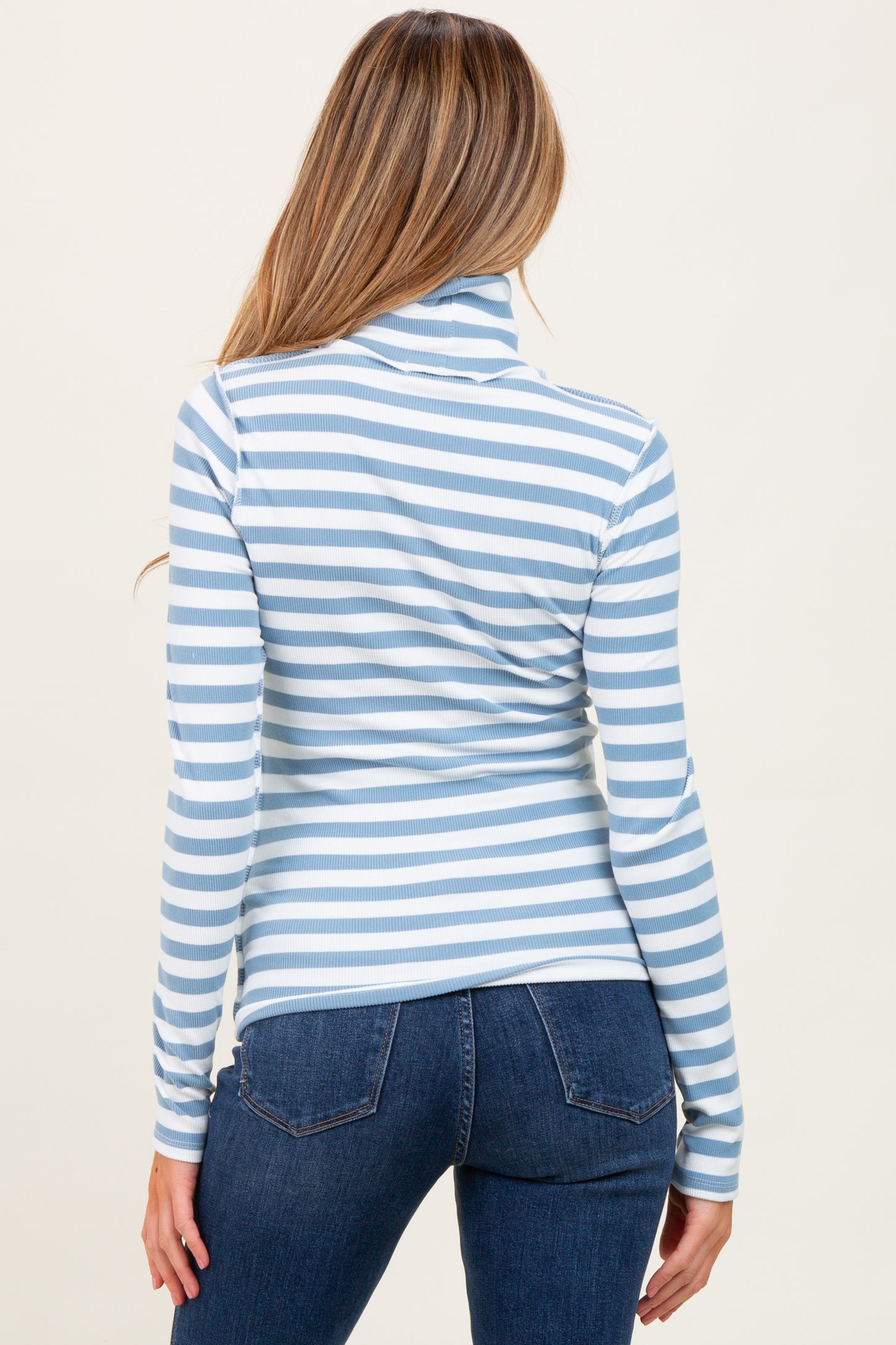 Blue Striped Turtleneck Maternity Long Sleeve Top
