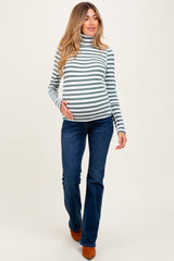 Olive Striped Turtleneck Maternity Long Sleeve Top