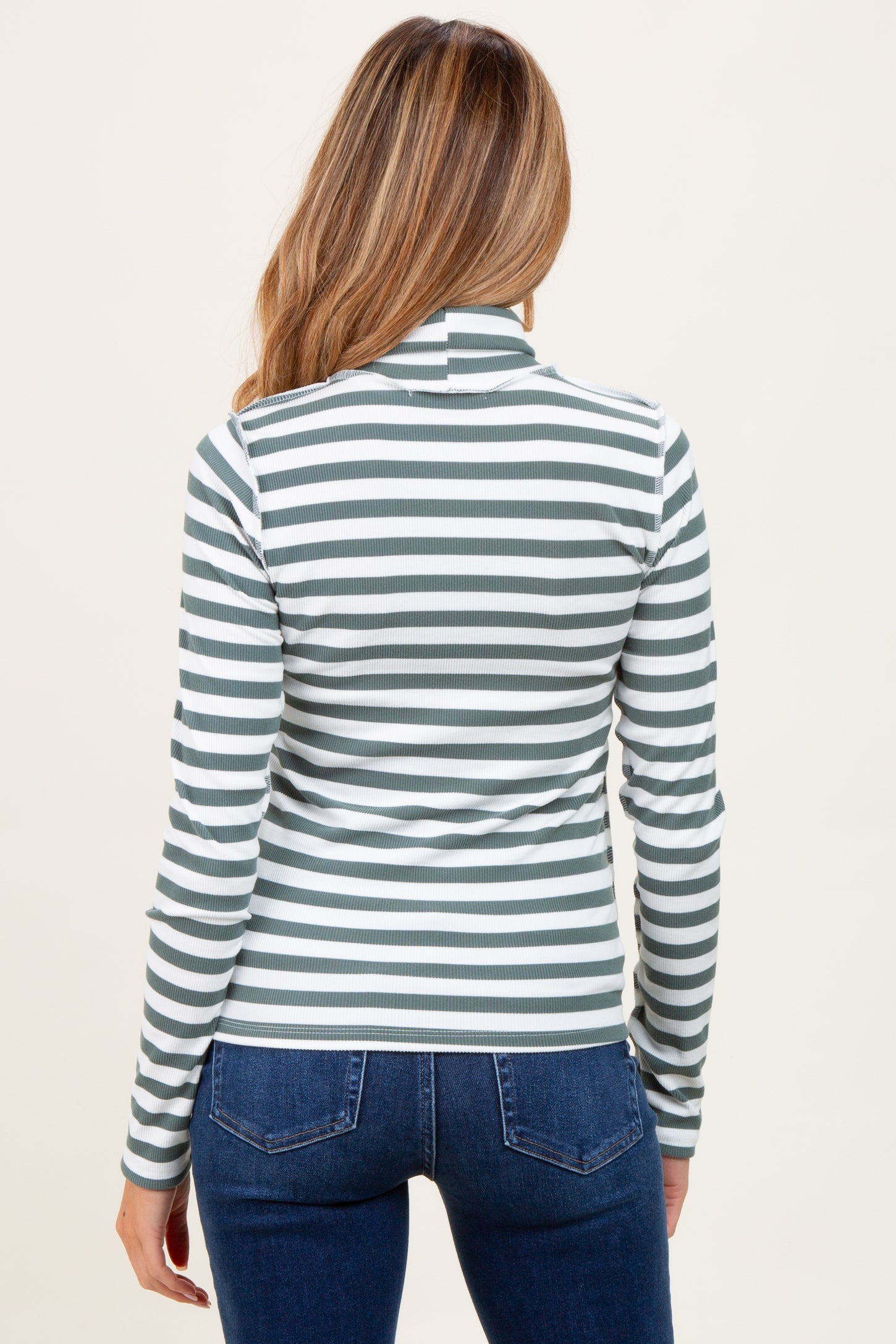 Olive Striped Turtleneck Maternity Long Sleeve Top