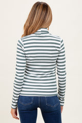 Olive Striped Turtleneck Maternity Long Sleeve Top