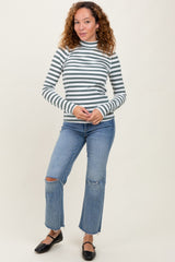 Olive Striped Turtleneck Long Sleeve Top