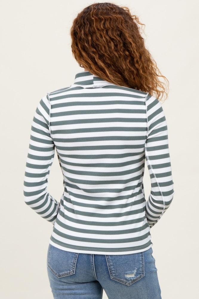 Olive Striped Turtleneck Long Sleeve Top