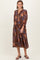 Brown Floral Front Tie Tiered Midi Dress