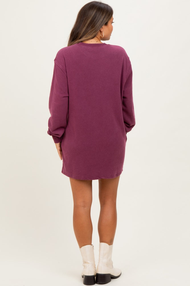 Burgundy Mineral Wash Oversized Maternity Sweatshirt Mini Dress