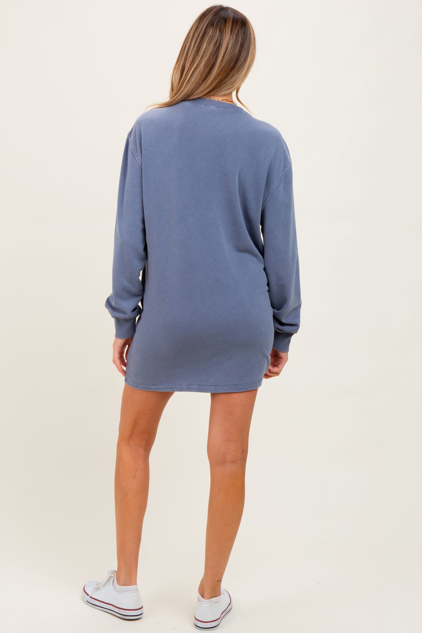 Blue Mineral Wash Oversized Maternity Sweatshirt Mini Dress
