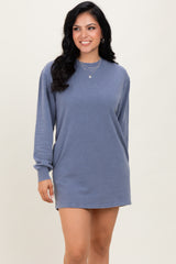 Blue Mineral Wash Oversized Maternity Sweatshirt Mini Dress