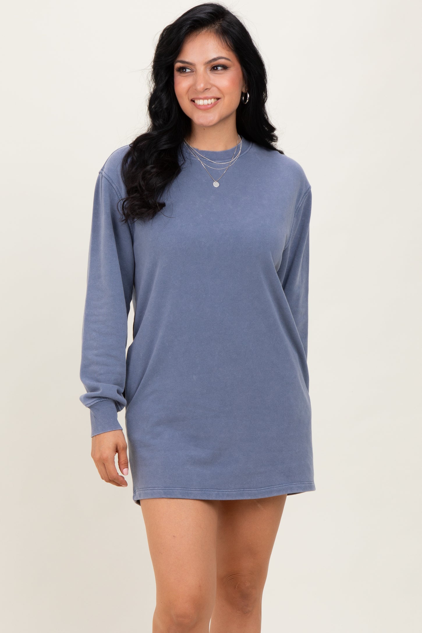 Blue Mineral Wash Oversized Sweatshirt Mini Dress