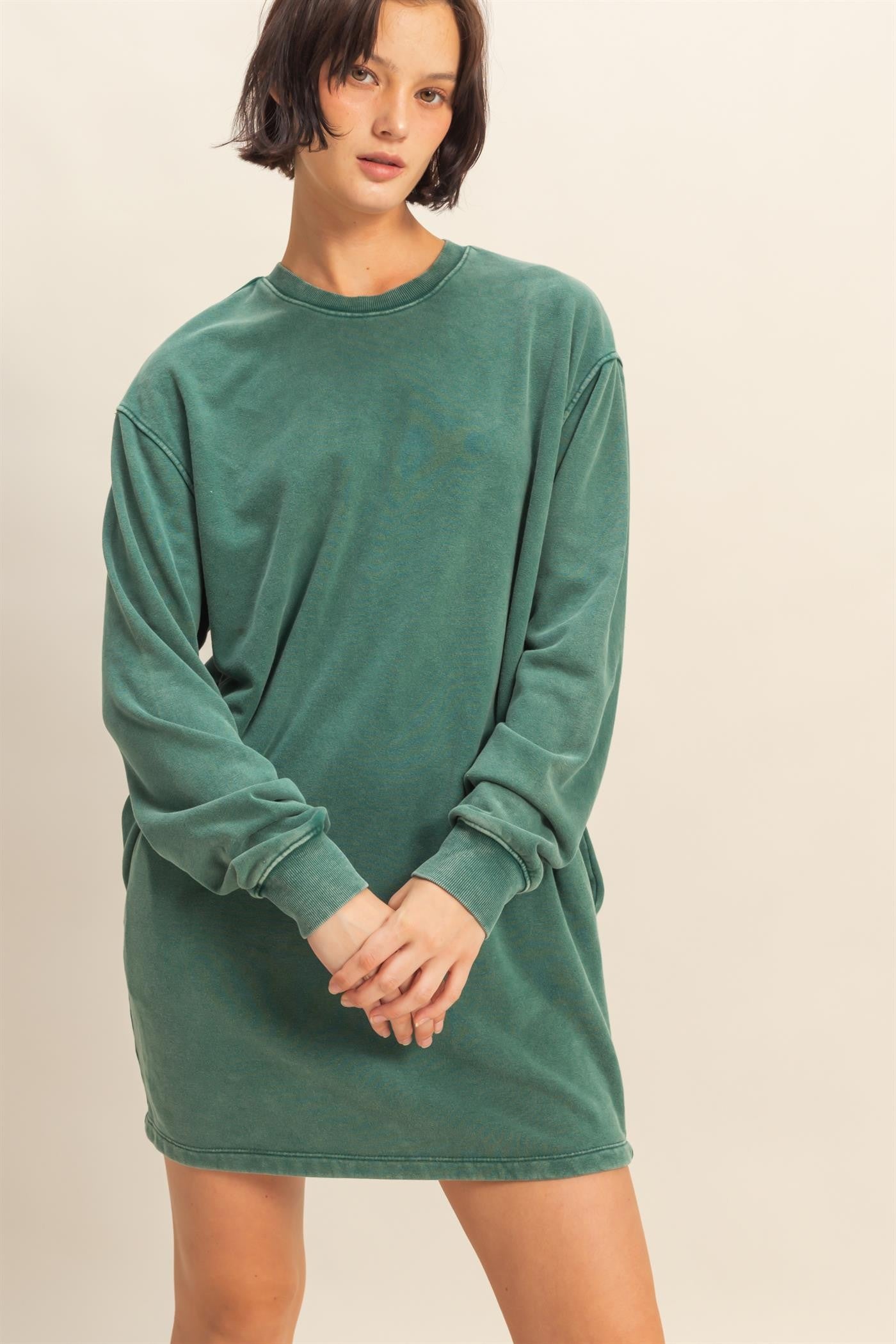 Forest Green Mint Mineral Wash Oversized Maternity Sweatshirt Mini Dress