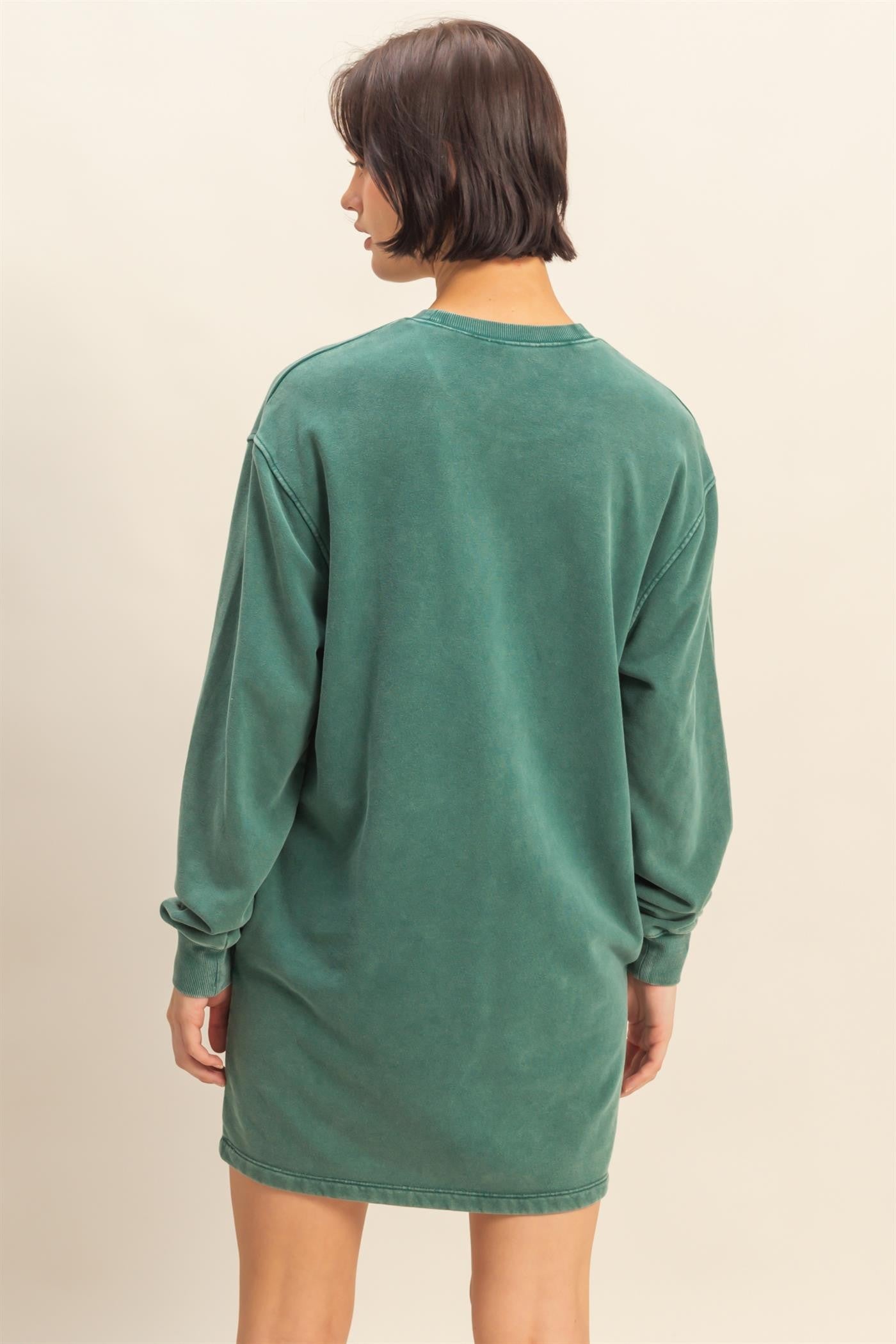 Forest Green Mineral Wash Oversized Sweatshirt Mini Dress