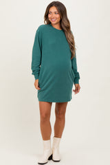 Forest Green Mint Mineral Wash Oversized Maternity Sweatshirt Mini Dress